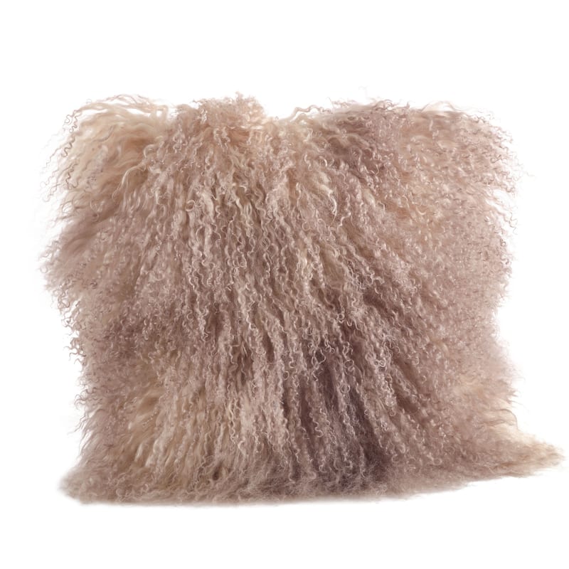 Wool Mongolian Lamb Fur Decorative Throw Pillow - 16 X 16 - Oyster