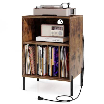 Gymax Record Player Stand w/Charging Station 5 Storage Compartments
