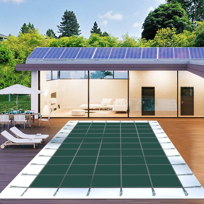 Rectangular Inground Pool Cover Mesh Winter Safety Cover Green