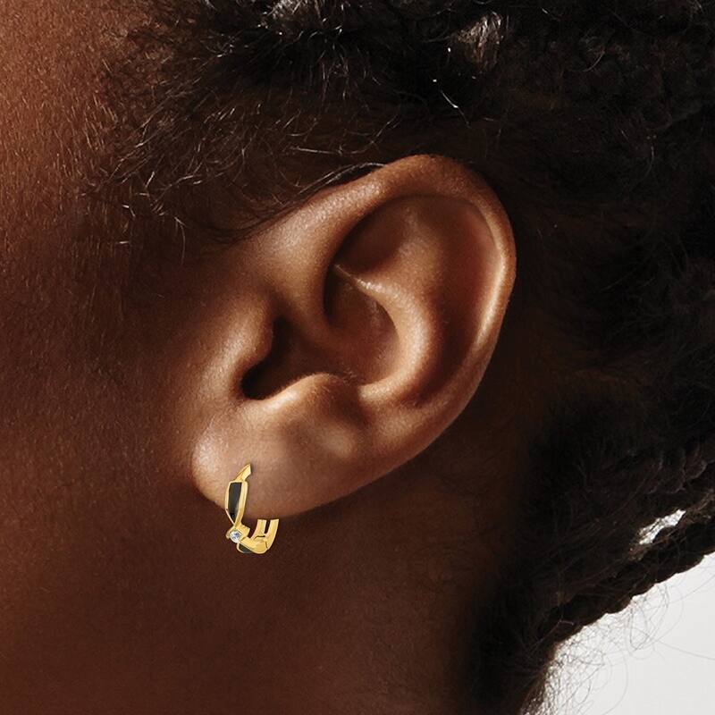 Curata 14k Gold Polished Black Simulated Onyx Hoop Earrings - 11x2.45mm