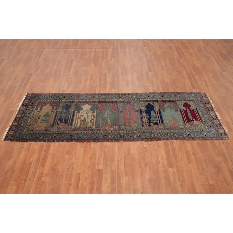 Hand Knotted Oriental 100% Wool Carpet Transitional Geometric Multi-Colored Anatolian Runner Rug - 9' 6'' X 3' 4''