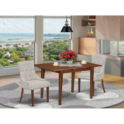 HomeStock 3-Piece Mahogany Finish Rectangular Solid Wood Top With Butterfly Leaf Dining Table Set