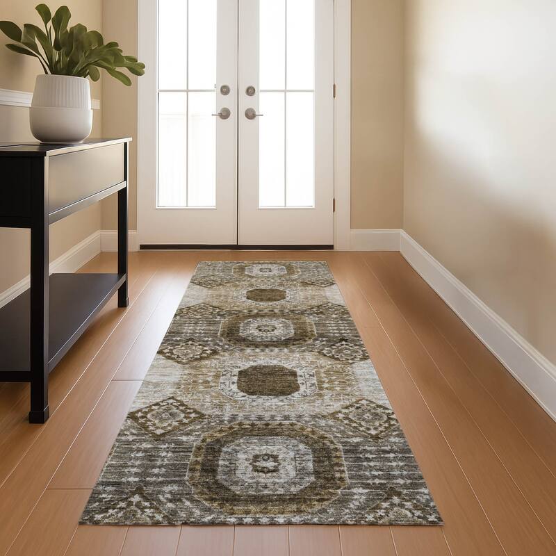 Premium Washable Super Soft Vintage Traditional Mayfield Rug - Brown - 2'3" x 7'6"