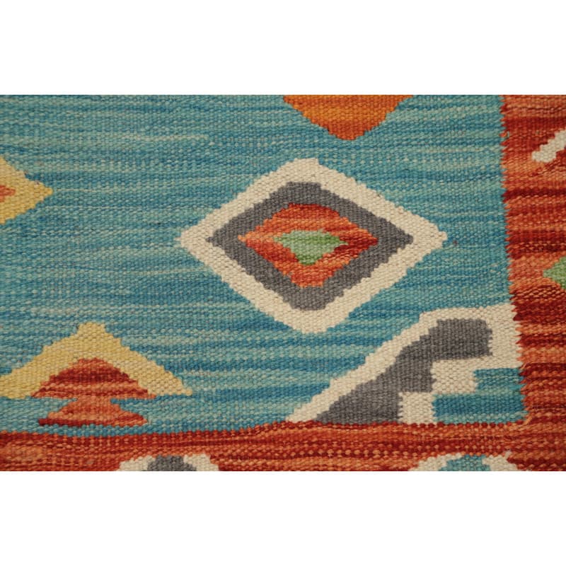 Hand Woven Oriental 100% Wool Carpet Southwestern Tribal Navy Blue & Blues Kilim Area Rug - 5' 0'' X 3' 2''