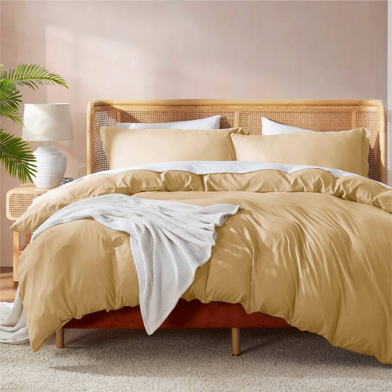 Nestl Ultra Soft Double Brushed Microfiber Duvet Cover Set with Button Closure - Camel Gold - King