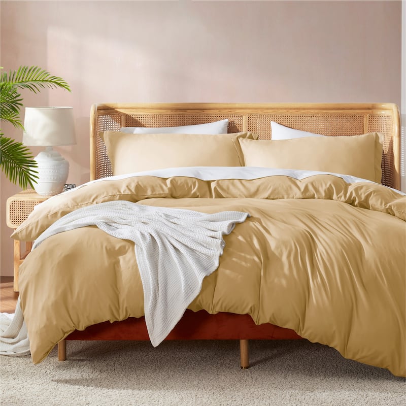 Nestl Ultra Soft Double Brushed Microfiber Duvet Cover Set with Button Closure - Camel Gold - Queen