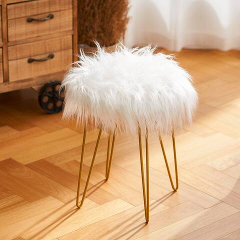 CO-Z 18 Inch High Vanity Stool with Faux Fur Upholstery