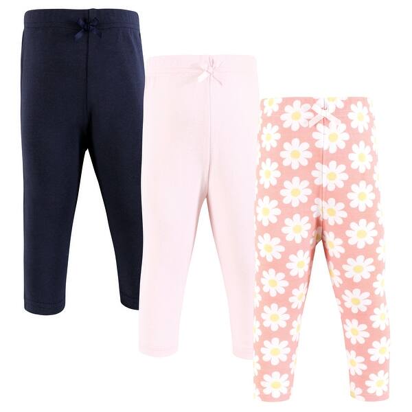 slide 1 of 1, Hudson Baby Infant Girl Cotton Pants and Leggings, White Coral Daisy 0-3 Months - White Coral Daisy