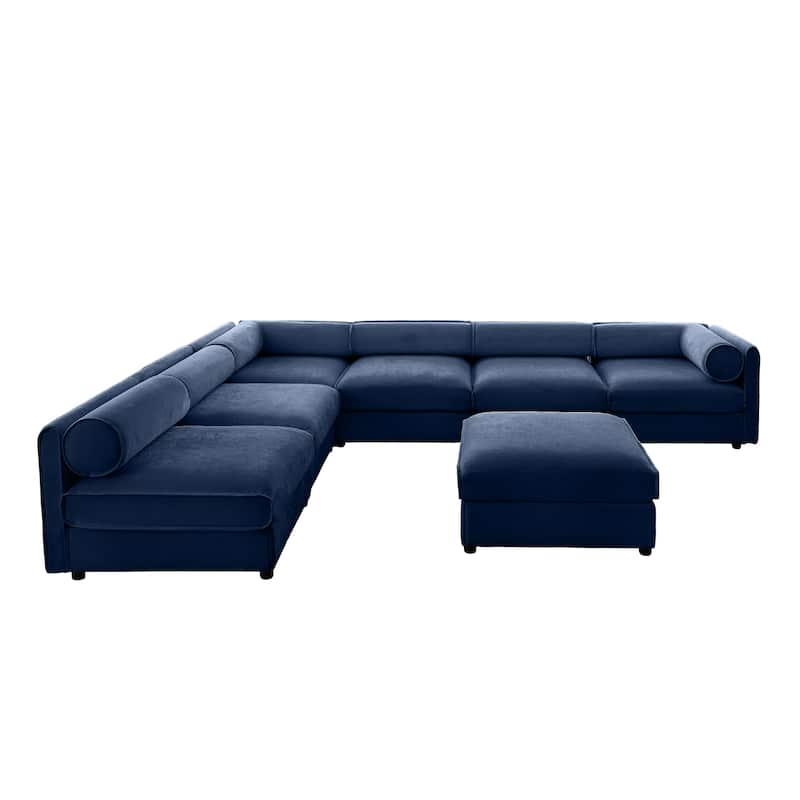 142.5" 6-Piece Chenille Modular Sectional Sofa with Storage, Cylindrical Design, and Easy Assembly