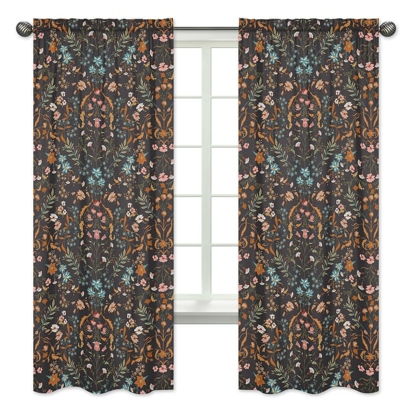 slide 2 of 5, Sweet Jojo Designs Boho Wildflower Vintage Floral Girl 84in Window Treatment Curtain Panel Pair Black Orange Bohemian Farmhouse