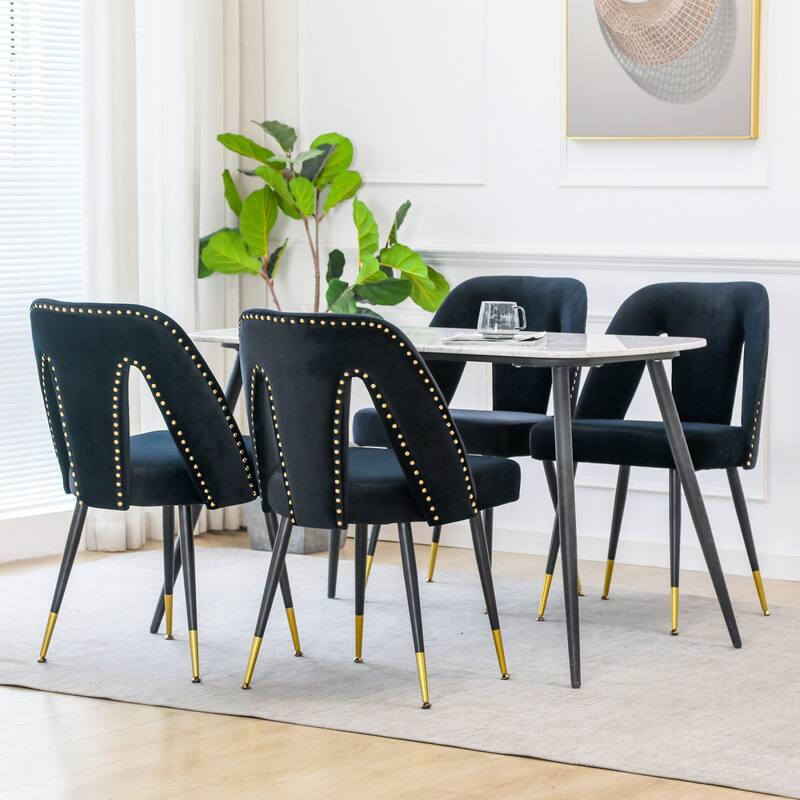Velvet Upholstered Dining Chair with Nailheads