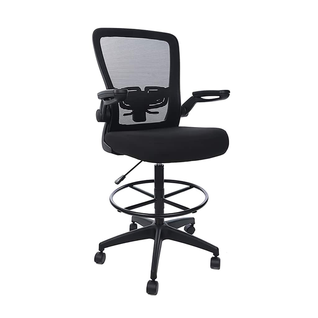 Dea Drafting Stool Chair, Flip-Up Arms, Black Mesh, Chrome Footring