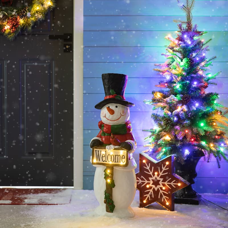 Glitzhome 29"H Christmas Resin Snowman Lighted Porch Decor with Timer - 29.25"H