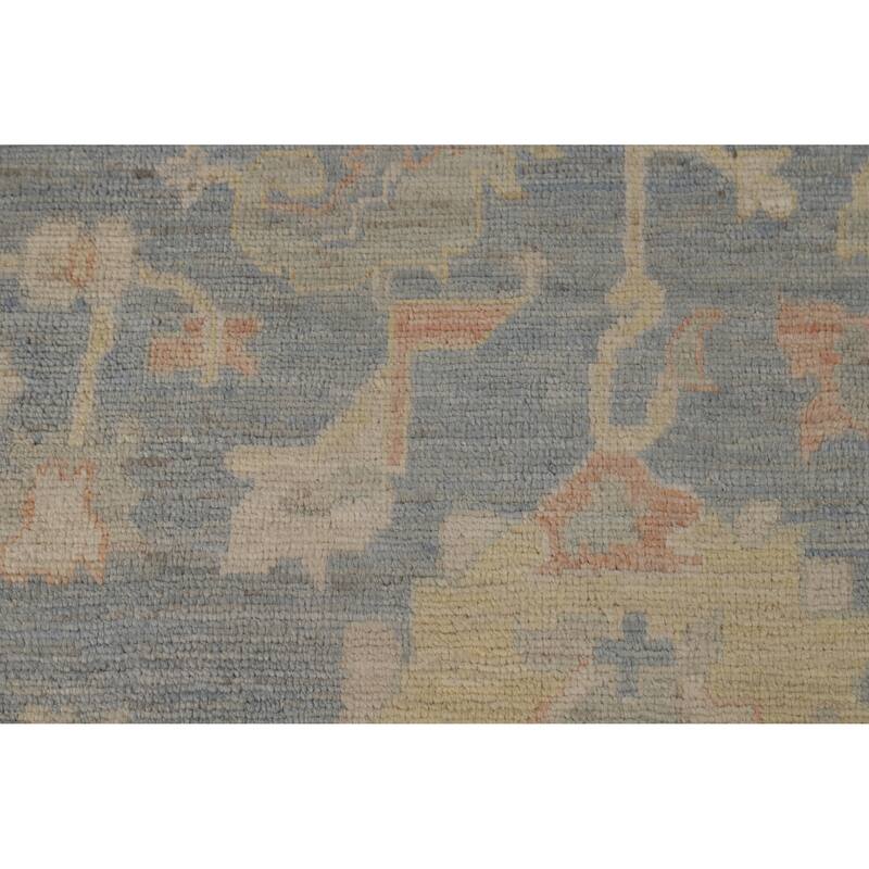 Vegetable Dye Floral Oushak Turkish Area Rug Handmade Blue Wool Carpet - 5'1"x 8'4"