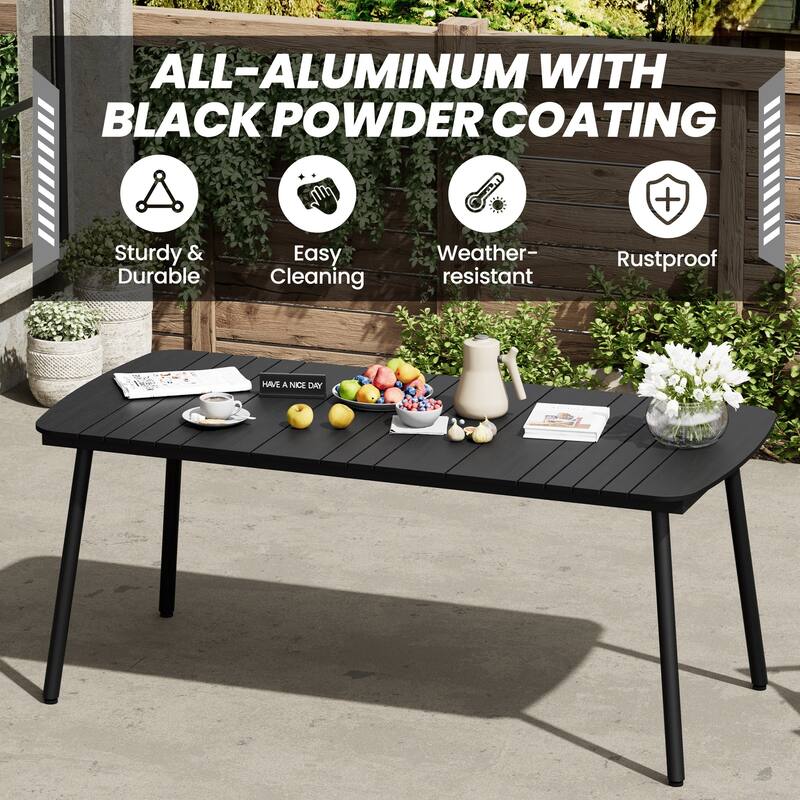 7-Piece Outdoor Patio Dining Set Aluminum Rectangle Table with Stackable Chairs