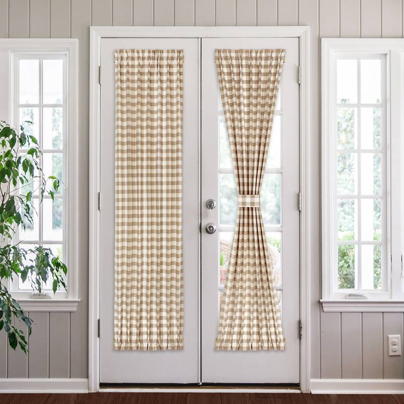 Buffalo Check Rod Pocket Door Panel and Tieback - 25x72 - Taupe