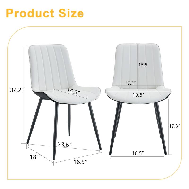 Modern 4 Piece PU Dining Chair Set with Extended Seat Cushion, Metal Legs, Backrest for Dining Room Kitchen Bedroom Living Room