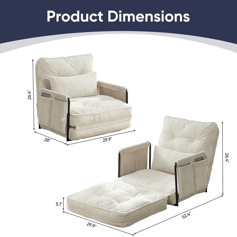 Mixoy Muti-Functional Folding Futon Floor Sofa Bed,Single Lazy Sofa with Pillows,6 Position Adjustable Backrest