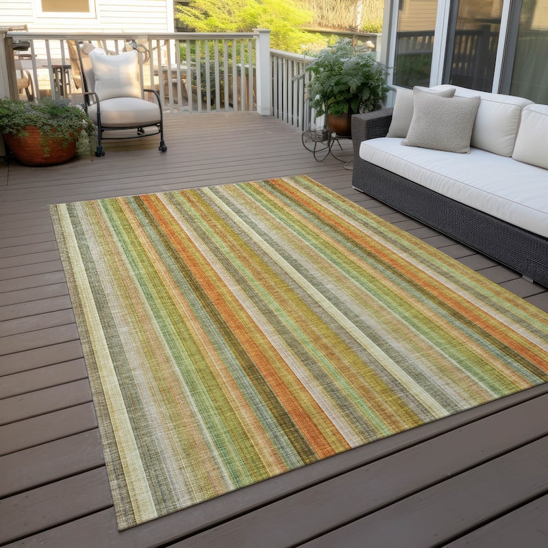 Machine Washable Indoor/ Outdoor Striped Chantille Rug
