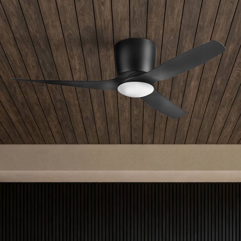 52" Honeywell Lynton Matte Black Damp-Rated Hugger Ceiling Fan with LED Light and Remote - Matte Black