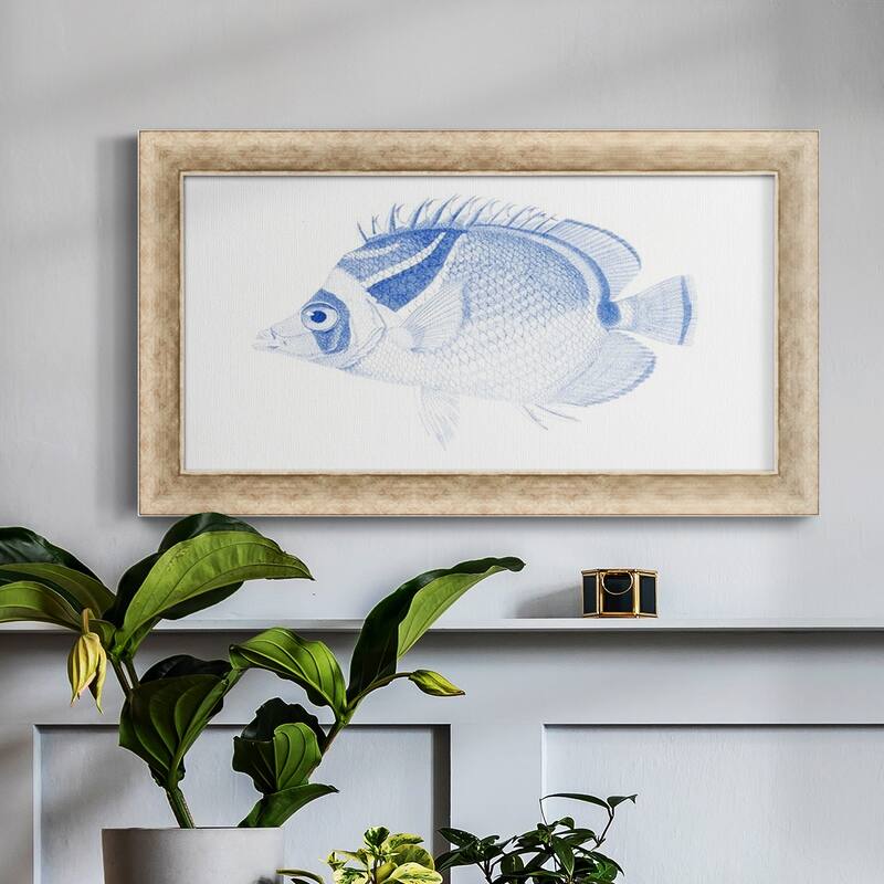 Blue & White Tropical Fish IV Premium Framed Canvas- Ready to Hang