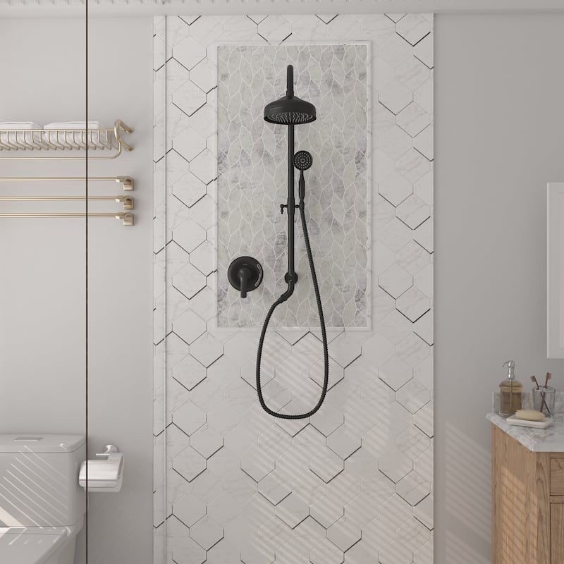 CASAINC Exposed Pipe Shower System with 8-In Rainfall Shower Head and Handheld Shower