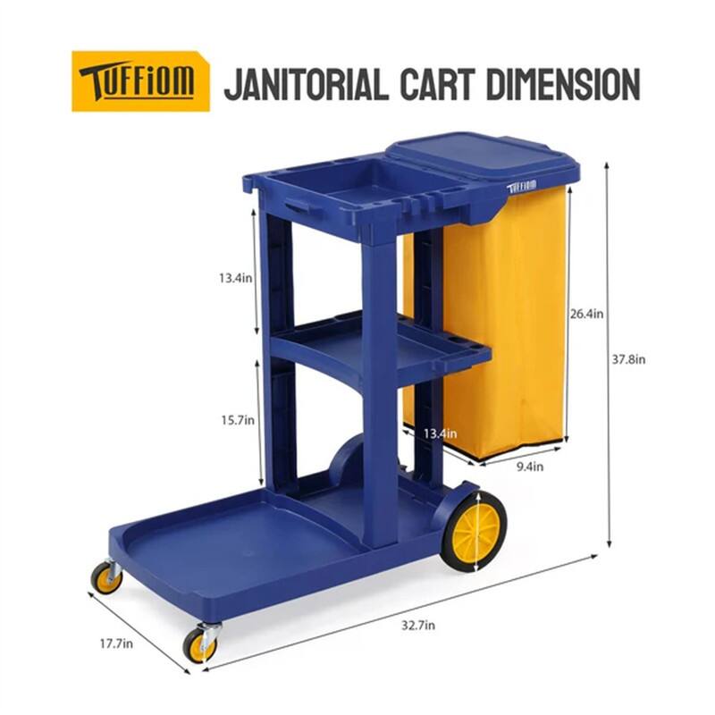 3 Tier Shelf Janitorial Cart Small 500lbs Capacity Commercial Cleaning Cart