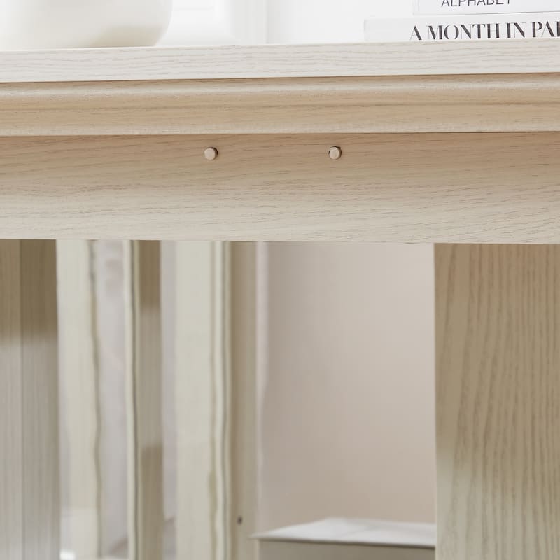 Antique Curio Display Cabinet with Glass Doors, 4 Door Vintage Showcase with Adjustable Shelves and Light