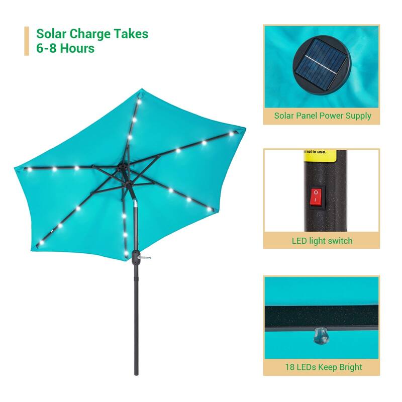 LIVOOSUN Patio 7.5 Feet Market Solar LED Light Umbrella
