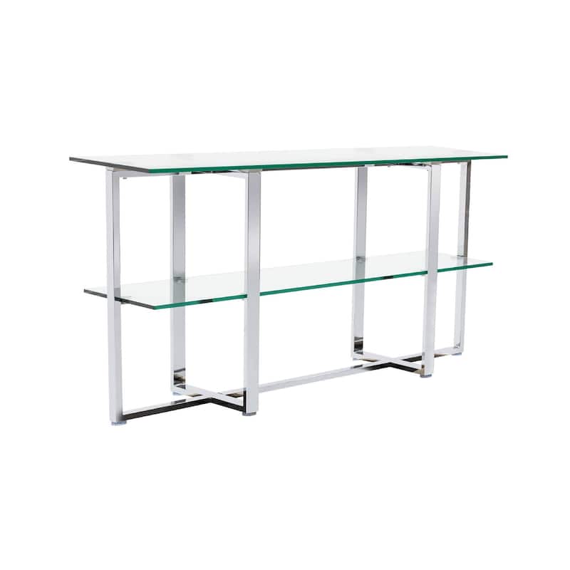 Eun 50 Inch Metal Sideboard Buffet Table, 2 Tier Glass Shelves, Chrome Base