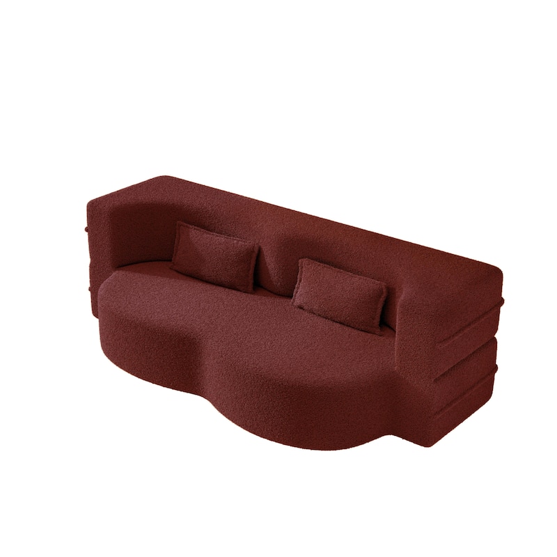 Convertible Floor Sofa with Teddy Fabric, Twin Mattress & No Assembly