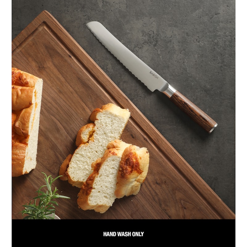 Babish High Carbon 1.4116 German Steel Full Tang 8-Inch Bread Serrated Knife for Slicing Bread, Crusting & Artisan Loaves