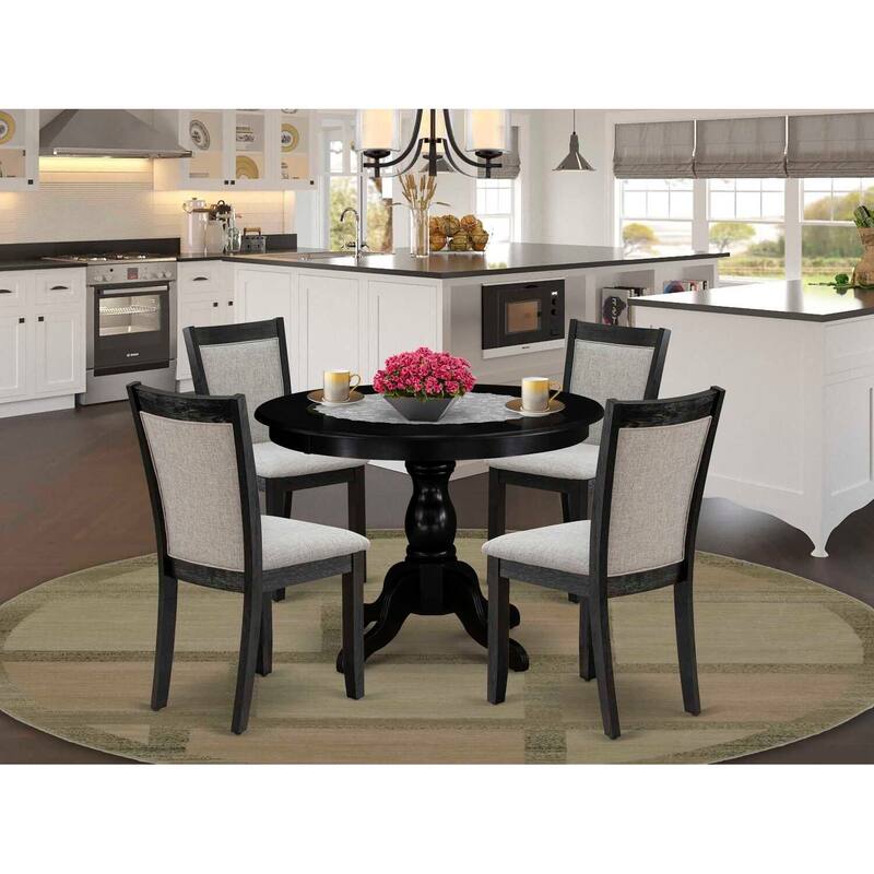 HomeStock 5-Piece Natural Oak Finish Solid Wood Top Dining Table with 4 Parson Chair