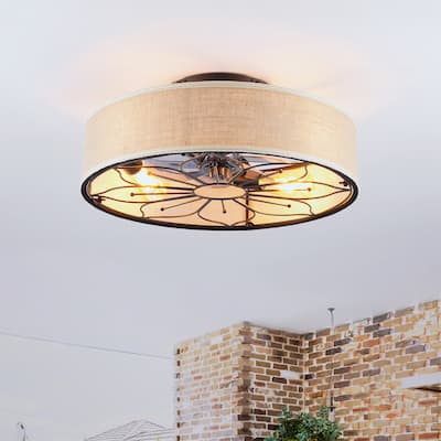 20" Lotus Design Fabric Farmhouse Bladeless Ceiling Fan w/ Remote Contro, NOT Included Bulbs