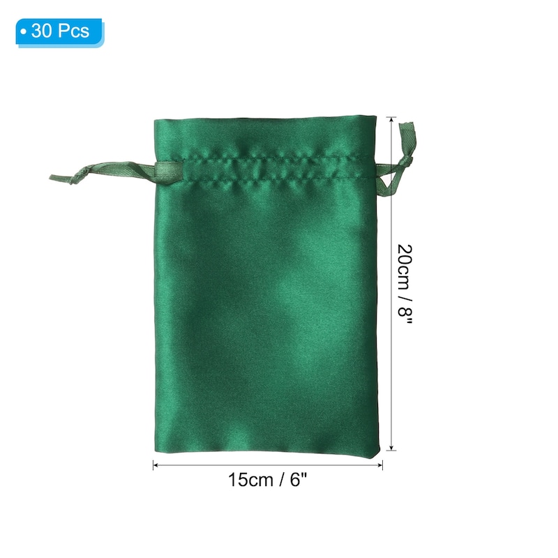 Satin Bags with Drawstring, 30 Pack 6x8 Inch Wedding Favor Bags - Green