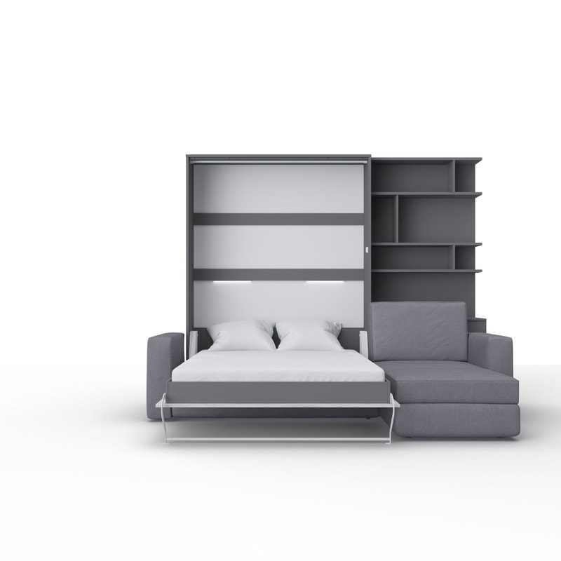 INVENTO Vertical Wall Bed with mattress 55.1" x 78.7" and Sectional