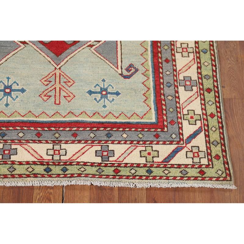 Green Kazak Accent Rug Hand-Knotted Wool Carpet - 3'6" x 4'11"