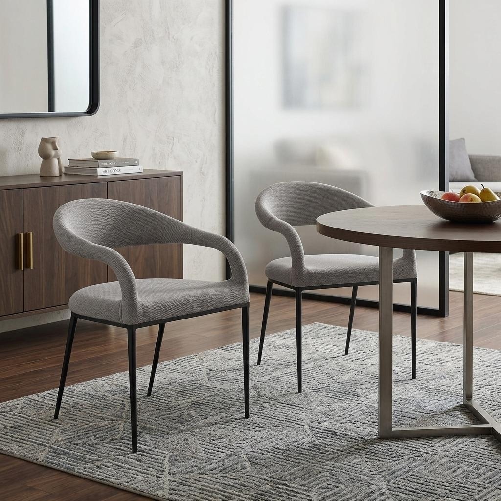 HomeRoots Set of Two Gray And Black Upholstered Polyester Open Back Dining Arm Chairs - 21.00 in. x 30.00 in. x 22.00 in.