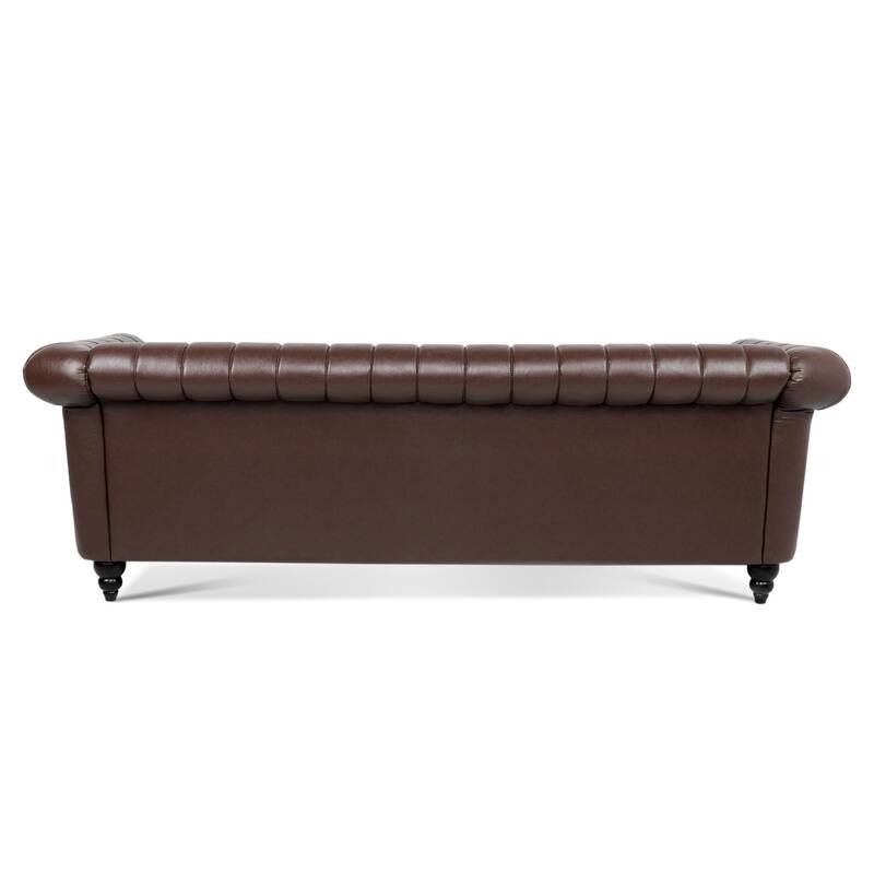 Chesterfield Sofa 83.46" with PU Leather, Quilted Backrest, Birch Legs