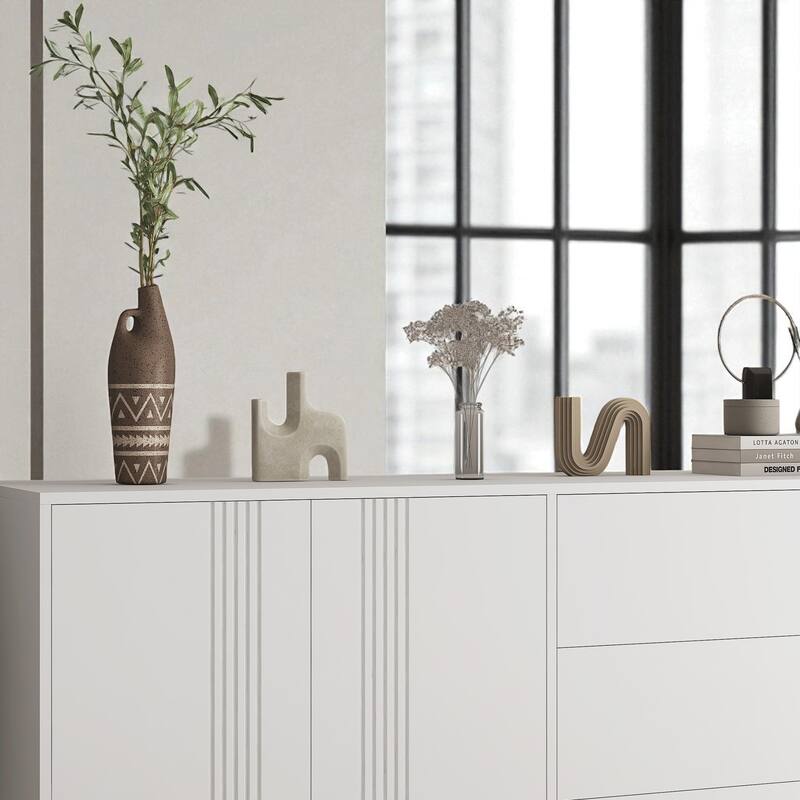 Modern Kitchen Buffet Cabinet with 3 Drawers, 2 Doors & Adjustable Shelves for Coffee Bar Storage