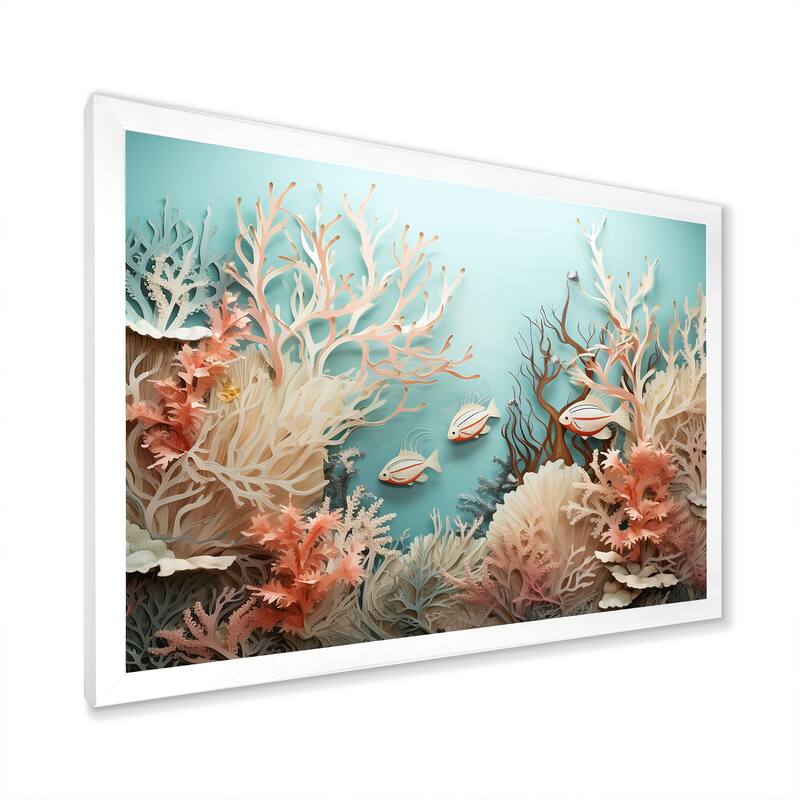 Designart "Watercolor Fish Dance Collage " Coastal Coral Under Water Framed Wall Art Prints