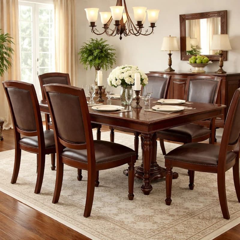 Set of 2 Rubber Wood Traditional Dining Chair, Dark Brown and Black