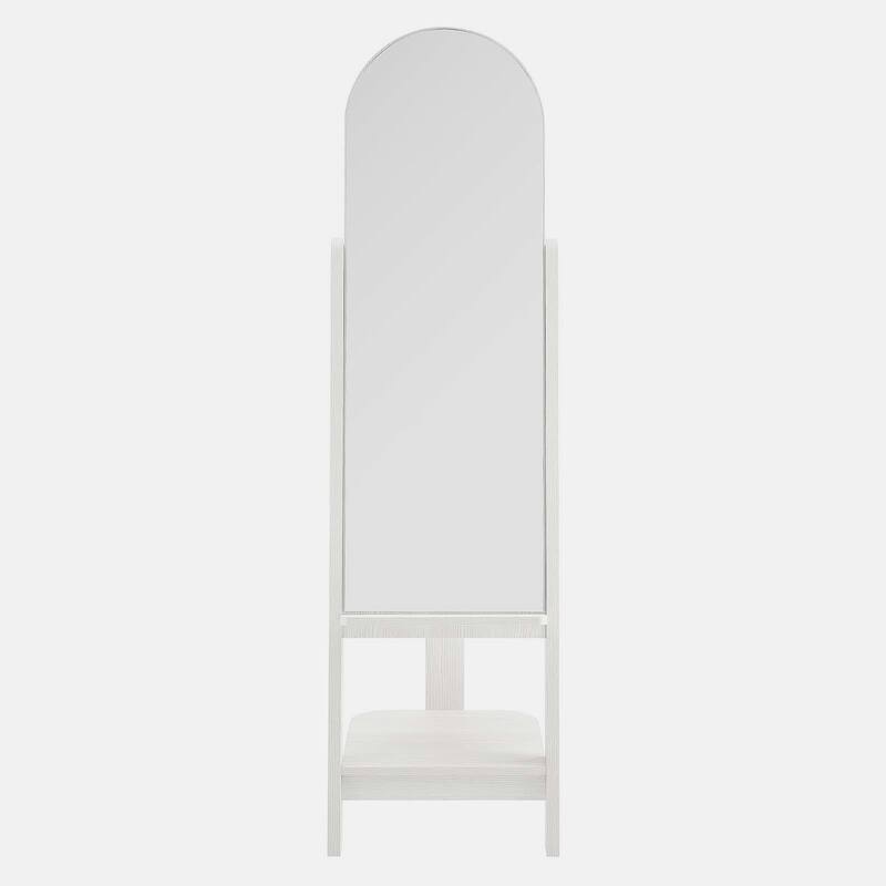 Lewis Modern White Wooden Standing Arched Mirror with Shelf and Hooks
