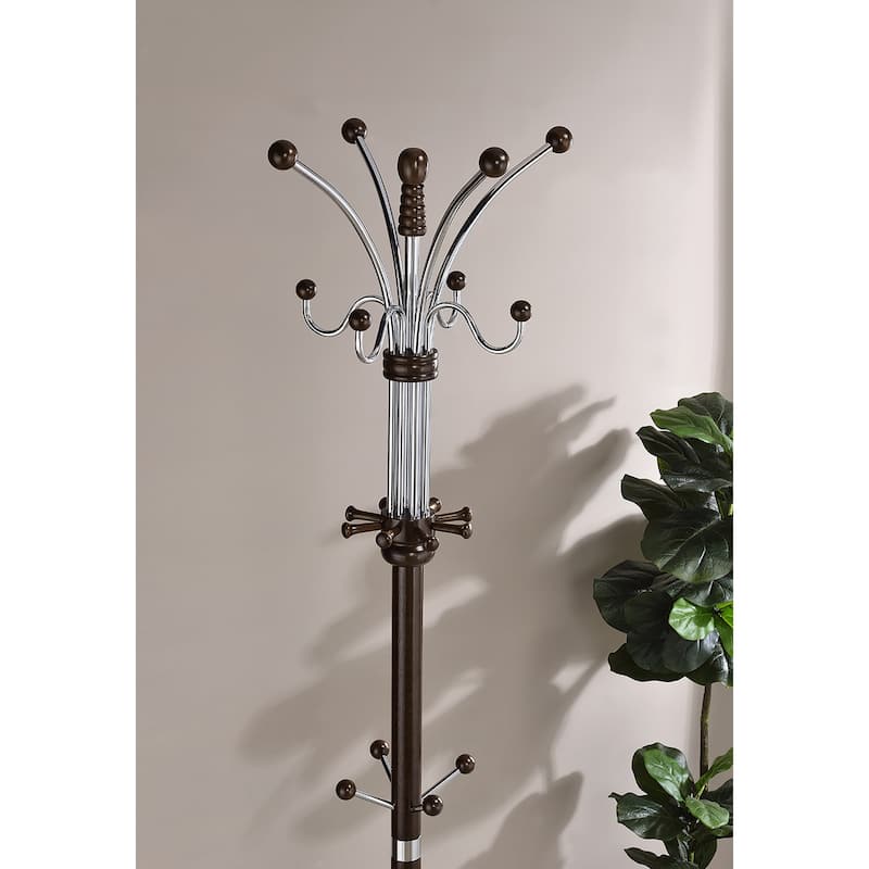 73 In. Metal and Wood Coat Rack