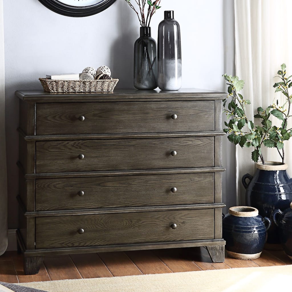 Art Leon Rectangular Light Gray Wood Console Table with 4 Drawers