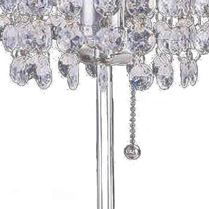 Chandelier Crystal Accented Table Lamp with Tubular Frame, Chrome and Clear