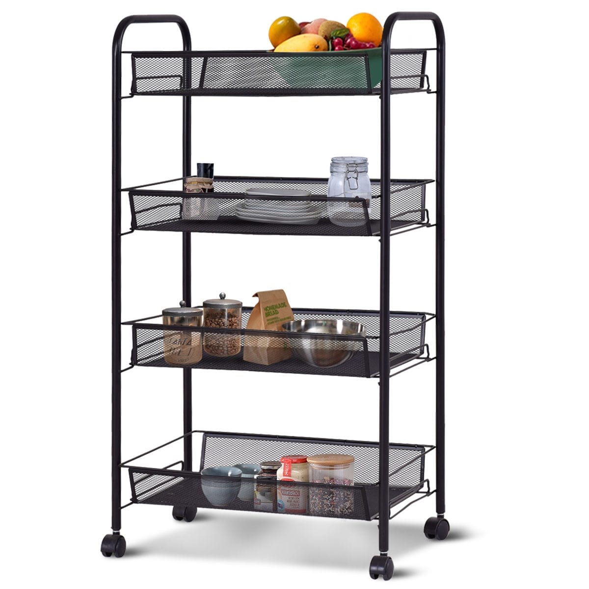 US 4Tiers Slide Rolling kitchen Cart Trolley Rack Holder Storage Shelf Organiser 