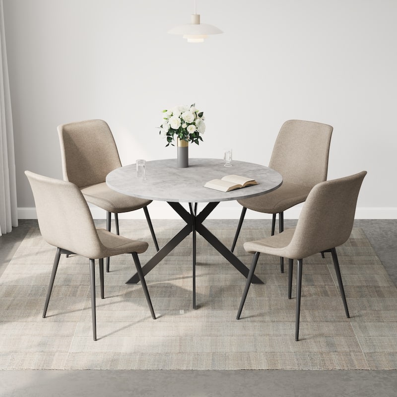 EROMMY Space-Saving 47.2" Round Dining Table Set for 4 - Ideal Small Kitchen & Dining Room Furniture, Includes 4 Chairs