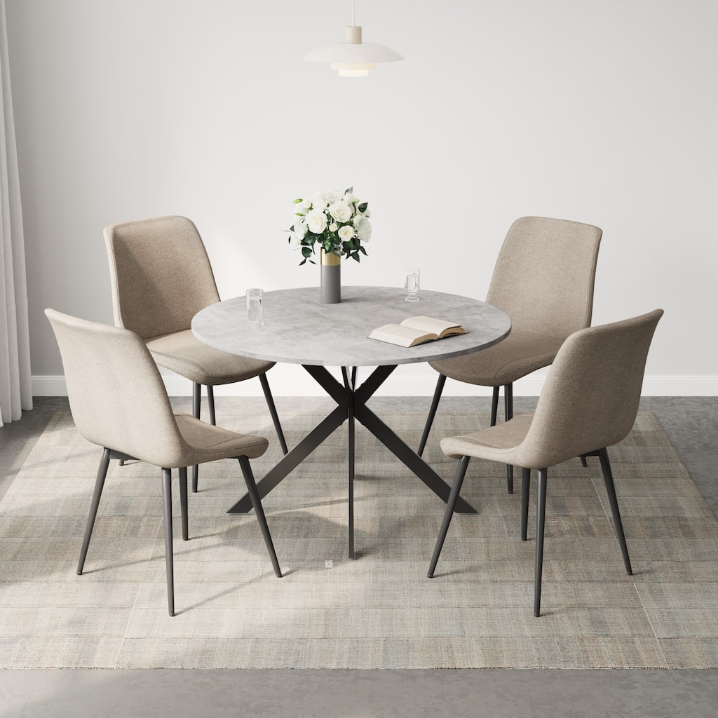 EROMMY Space-Saving 47.2" Round Dining Table Set for 4 - Ideal Small Kitchen & Dining Room Furniture, Includes 4 Chairs