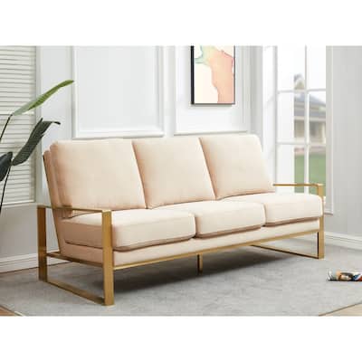 Jefferson Velvet Upholstered 3 Seater Sofa with Brushed Gold Stainless Steel Base and Removable Cushions - 77.1